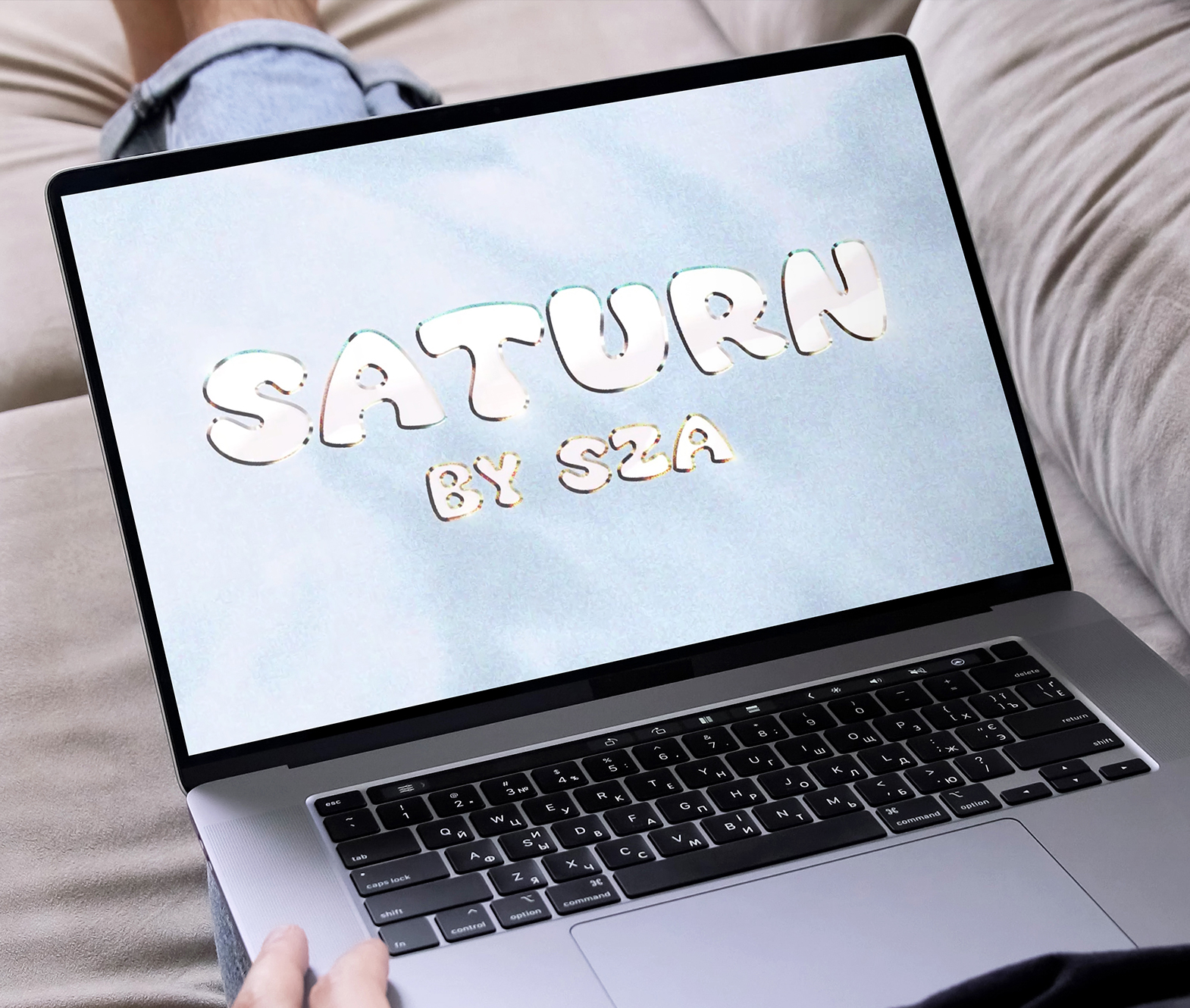 Lyric video project mockup on computer, original video made in After Effects, and mocked image made in Photoshop.