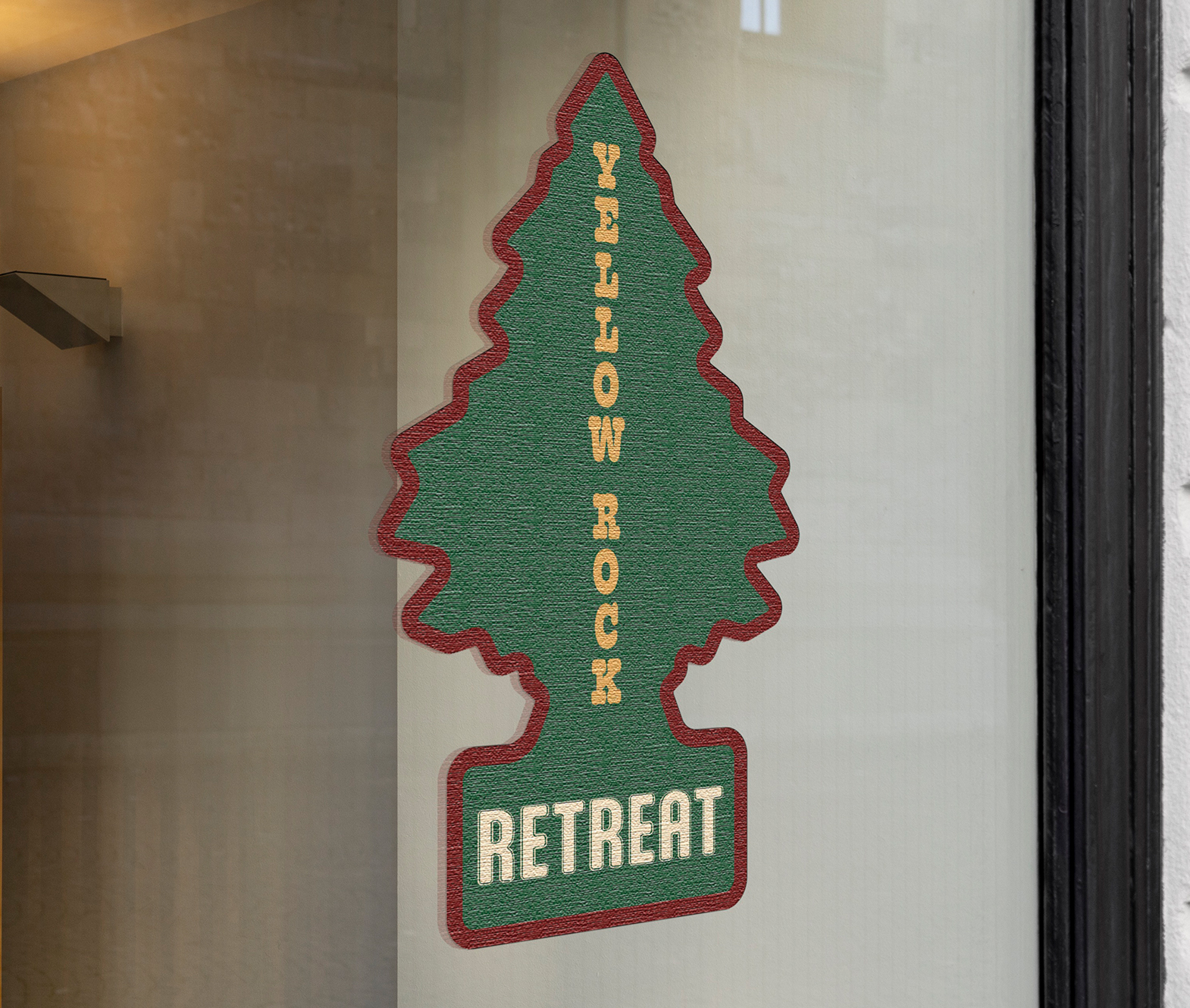 A design for YRR as a window sticker on a glass window, made in Illustrator and mocked up in Photoshop.