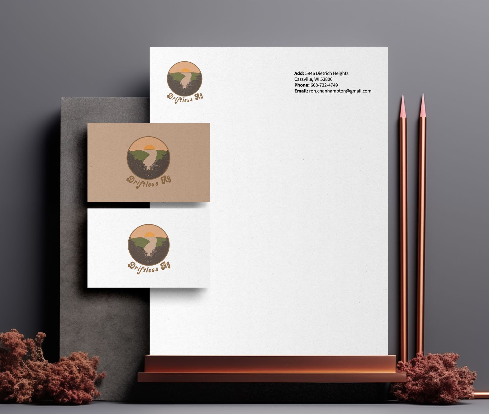 Letterhead and business cards for Driftless Ag